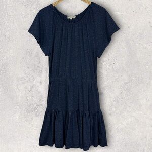 Chelsea Violet Linen Blend Tiered Midi Dress Blue Short Sleeve Size Large Boho L